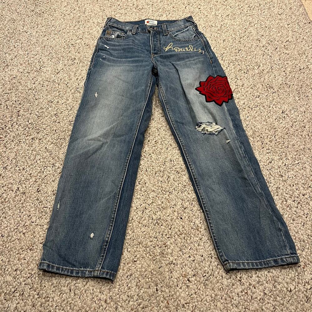 Ariat Rodeo Quincy Tomboy Straight Jeans 24 Denim Embroidered Cowgirl Western